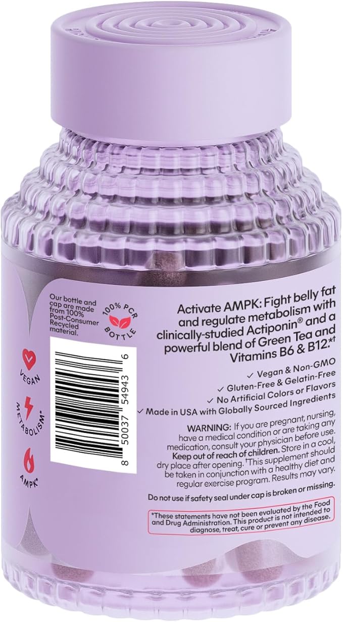 Lemme Burn - Metabolism, Belly Fat Burning + AMPK Activating Supplement for Men & Women w/Clinically Studied Actiponin Gynostemma, Green Tea Extract, Vitamins B6 & B12 - Gluten Free, 60 Count