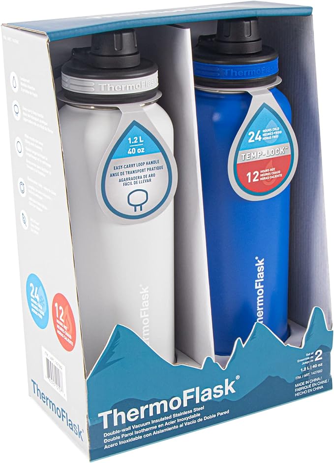 Thermoflask Insulated Water Bottle with Spout Lid, 40oz, 2 Pack (Teal/Graphite)