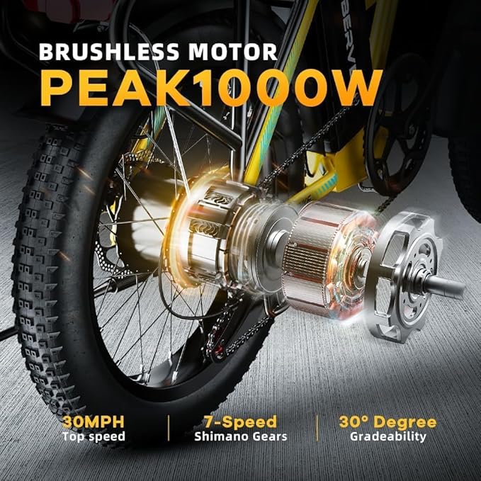 DriftGod Folding Electric Bike for Adults ā 1000W Motor, 20"x3" Fat Tire, 48V Removable Battery, All-Terrain E-Bike with 7-Speed, Front Suspension ā Powerful Foldable Ebike for Commuter