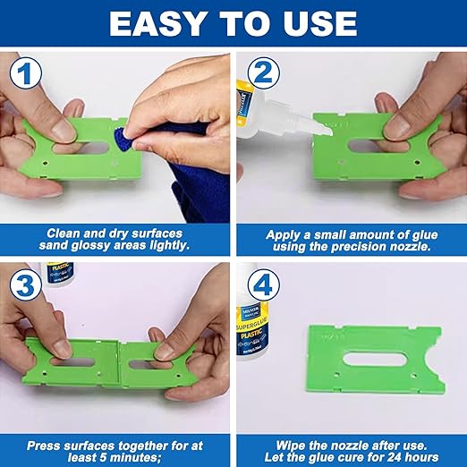Super Glue for Plastic 100g, Heavy Duty Plastic Glue Model Kit for Legos and Miniature, Strongest Plastic Adhesive Bonder for PLA, 3D Print, Car, ABS, PVC, Acrylic, Craft, Best Plastic Glue