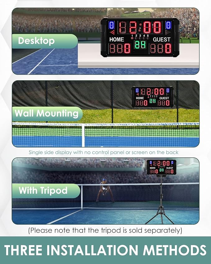 Football Scoreboard Basketball Scoreboard 14/24s Shot Portable Multisport Scoreboard Wall-Mount Digital Electronic Scoreboard for Football Basketball Table Tennis Baseball Soccer Volleyball
