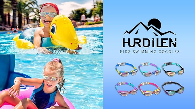 Kids Swim Goggles, Swimming Goggles for Kids with Nose Clip, Earplugs, Nose Bridge for Age 3-15