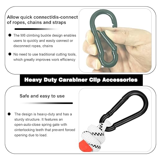 100 PCS 2.36'' Spring Snap Hook Carabiner, M6 1/4 Inch Galvanized Black Steel Carabiner Clip, 260LBS Holding Capacity Quick Link Clip Keychain for Hammock Dog Leash & Camping Gym