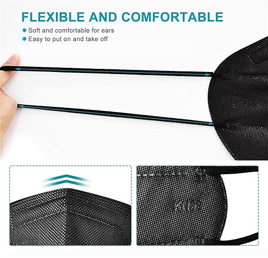 LEMENT 50pcs KN95 Face Mask Black 5 Layer Cup Dust Safety Masks Filter Efficiency≥95% Breathable Elastic Ear Loops Black Masks