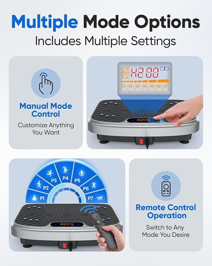 Vibration Plate Exercise Machine, Vibration Plate Platform for Lymphatic Drainage, 200 Adjustable Speeds Power Shaping Vibrating Plate Helps Weight Loss, Shaping, Max Weight 450 Lbs