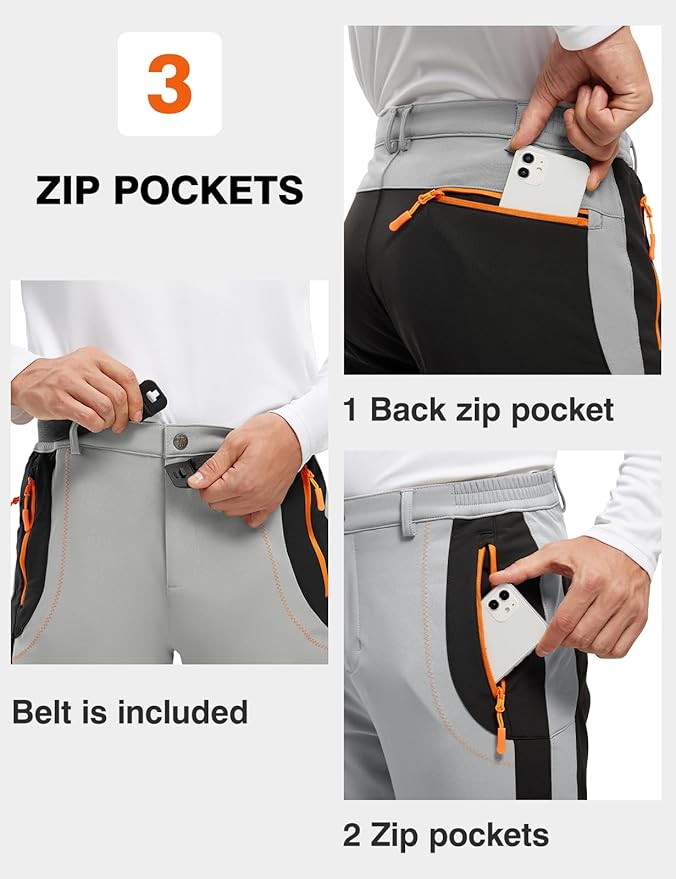 TBMPOY Men's Snow Ski Hiking Pants Waterproof Winter Fleece Lined Pants Camping Skiing Ice Fishing Pants with Belt