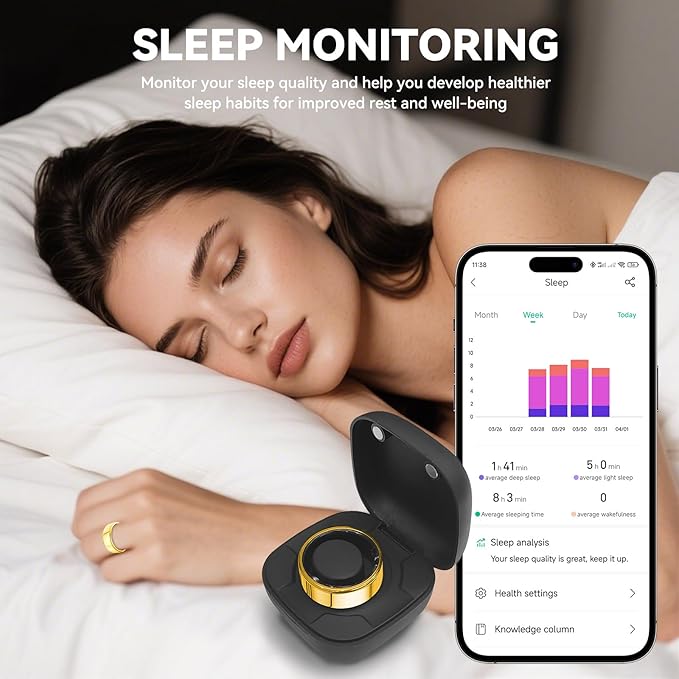 Smart Ring for Men Women with Black Charging Box, Bluetooth, Health Ring , IP68 Waterproof, Fitness Ring Tracks Heart Rate/Sleep/Steps/Sports Activities/Blood Oxygen,non-subscription app (Gold, 11)