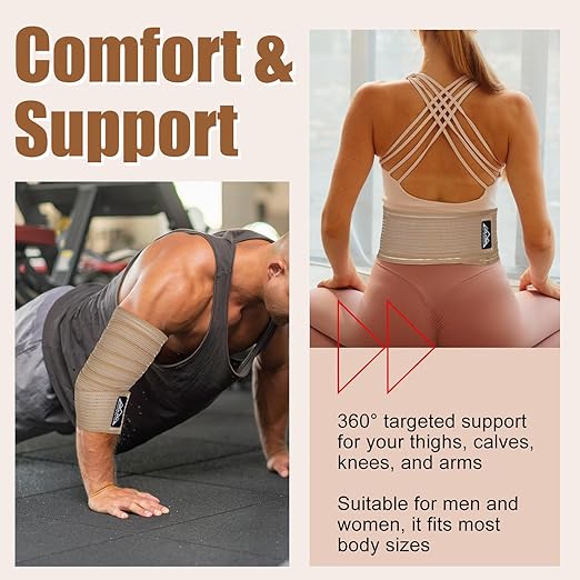 supregear 2 Pcs Hamstring and Thigh Compression Wraps, Adjustable Thigh Brace for Muscle Sprain, Quadricep Support Sleeve for Men and Women, Elastic Bandages for Knee Calf Arm Leg, 200 cm/79 in, Khaki