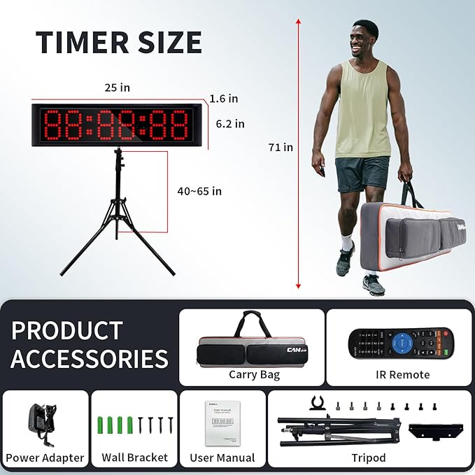 RGB 7 Colors LED Race Clock with Tripod for Running Events,Countdown Clock,Count UP,Stopwatch,with Remote Control and APP Control