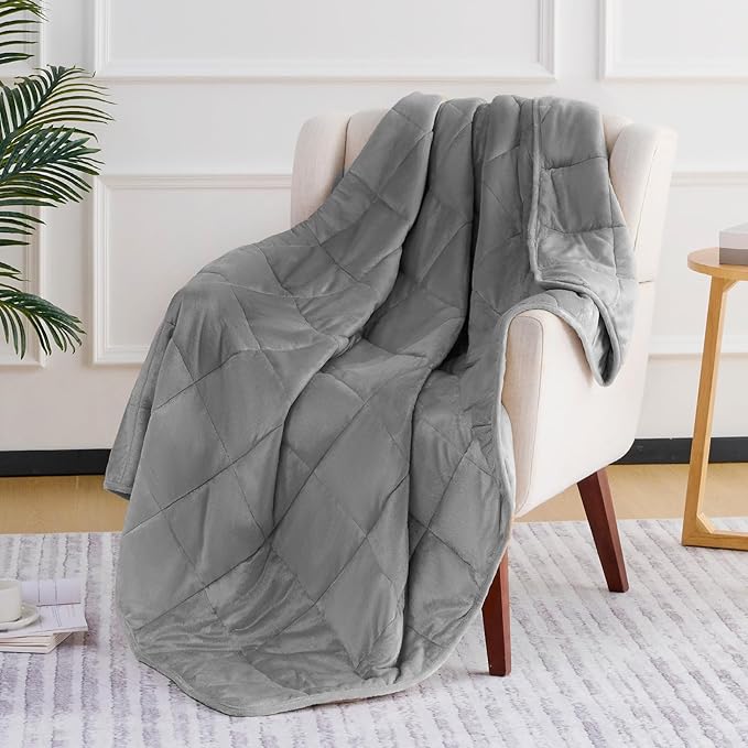 L'AGRATY Weighted Blanket - 48"x72" 20lbs Soft Breathable Heavy Blanket Minky Material with Glass Beads for Adult All-Season Summer Fall Winter Soft Thick Comfort