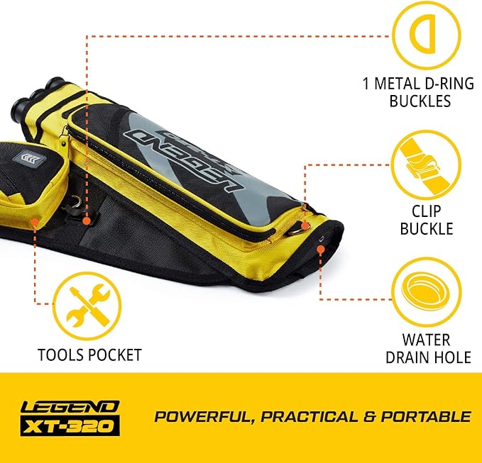 LEGEND XT320 Archery Quivers - Nylon Hip Quivers with 3 Arrow Tube Cases for Target Shooting - Adjustable Waist Belt, T-Slot, Storage Compartments for Accessories, Gear, Tools, Release Tab, Score Card