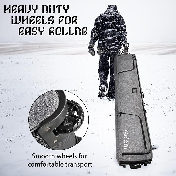 Goloni Ski Bag with Wheels,Padded Snowboard Bag for Air Travel,600D Waterproof Fabric,Foldable Snow Bag Fits 2 Pairs Skis