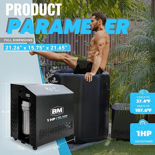 1 HP Water Chiller for Ice Bath Tub, Hot & Cold Mode Machine with Ozone, Dual Filters, Fast Cooling for Recovery and Cold Plunge Therapy