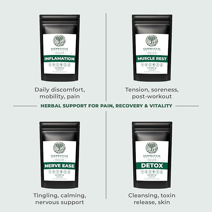 Elephantal Wellness Premium Inflammation Herbal Tea | Comfort & Mobility Blend with Turmeric, Boswellia, White Willow Bark & Ginger | Handmade, Non-GMO, Caffeine-Free Loose Leaf, 2oz, 20 Servings