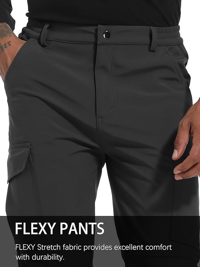 Men's Snow Ski Hiking Pants Winter Fleece Lined Softshell Outdoor Waterproof Insulated Cargo Work Pants