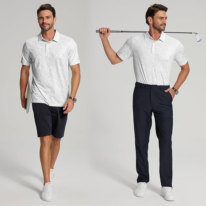 Golf Shirts for Men - Moisture Wicking Short Sleeve Performance Sport Casual Striped Collared Mens Polo Shirt