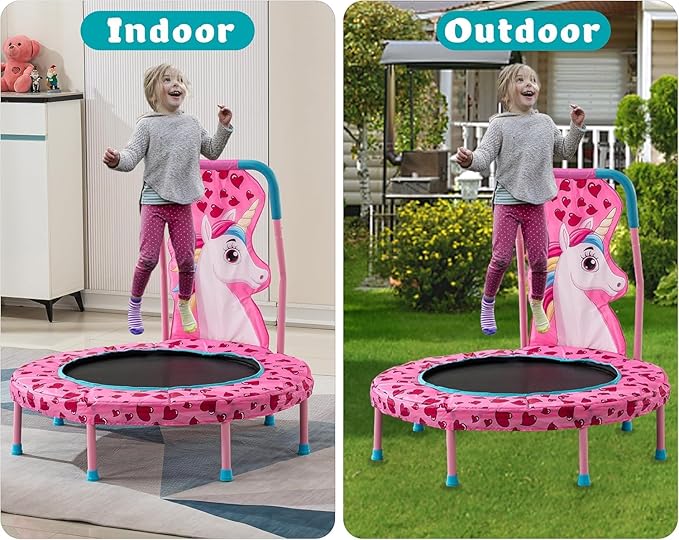 SSLine 36 inch Kids Small Baby Toddler Trampoline with No-Gap Spring Design, Mini Trampoline with Handle Bar and Safety Padded Cover, Indoor Outdoor Fun for Kids