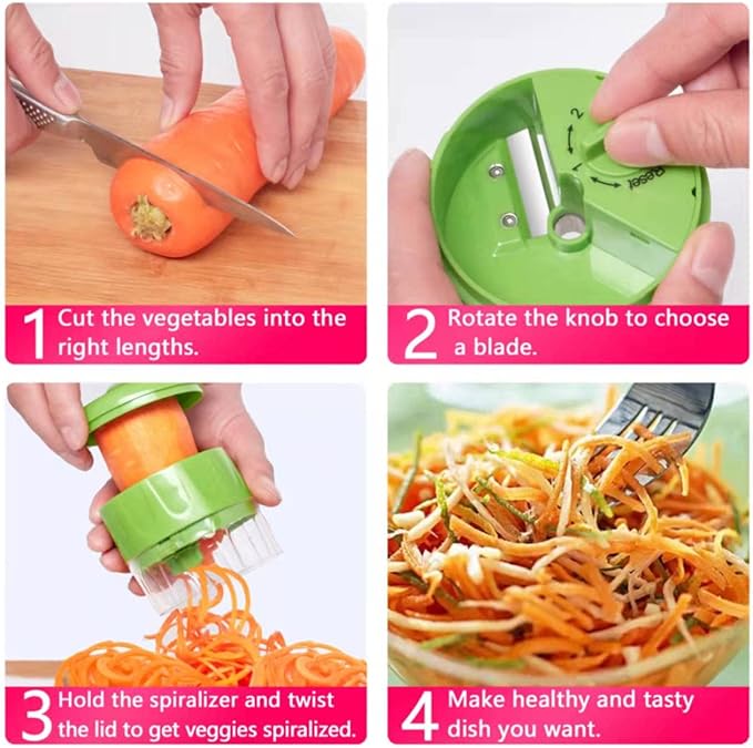 3 in 1 Vegetable Spiralizer Slicer, Adjustable Zucchini Carrot Noodle Maker, Cucumber Spiral Cutter, Easy to Use Kitchen Tool(Green)