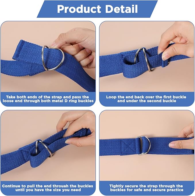 10 Pcs Yoga Strap 8ft Yoga Stretching Exercise Band Stretching Belt with Adjustable Metal D Ring Buckle Loop for Pilates, Dance, Physical Therapy, Gym Workout
