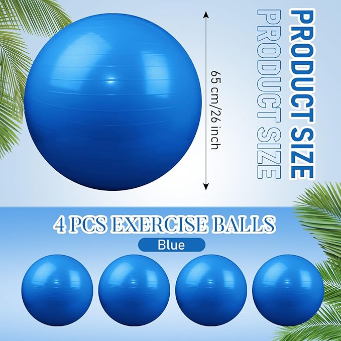 Leyndo 4 Pcs 26 Inch Yoga Exercise Ball Pilates Pregnancy Birthing Fitness Ball with Quick Pump Anti Burst for Improved Posture, Balance, Yoga, Pilates, Training