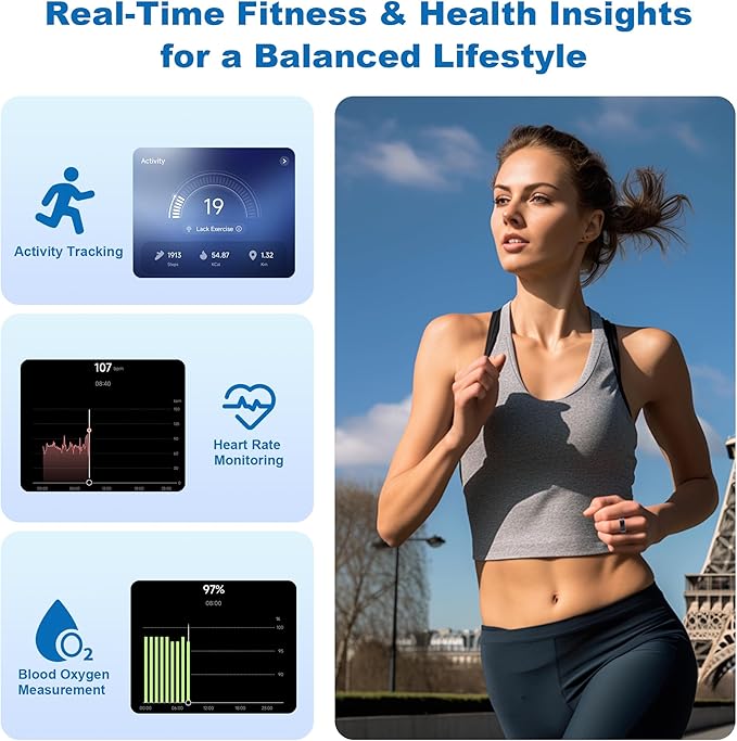 Smart Ring for Women Men - Titanium Health Fitness Tracker Ring with Heart Rate, Step Counting, Calories, Sleep & Stress Monitor for iPhone and Android, No Subscription Fee (Black, 10)