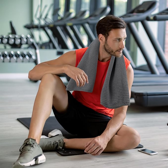 Microfiber Gym Towels for Working Out, Quickly Dry Yoga Hand Towels for Men & Women Tennis, 16 Inch x 27 Inch, 3 Pack, Multicolor