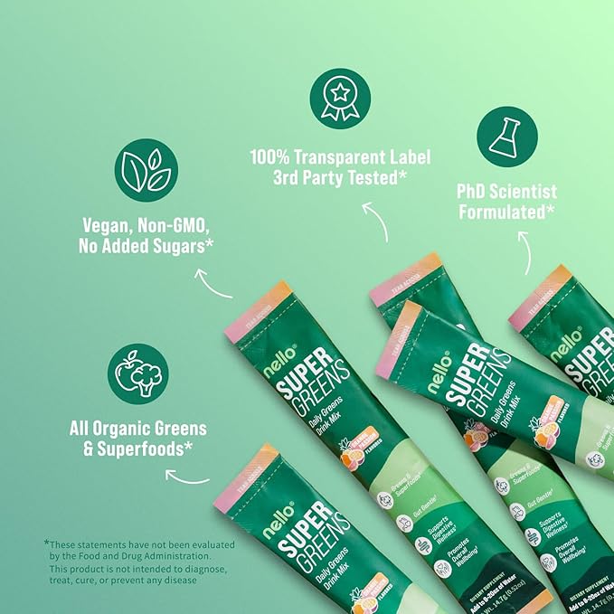 Supergreens Premium Superfood Greens Drink Mix w/Chlorella, Moringa, Spinach & Broccoli + Digestive Enzymes & Probiotic Blend -Nutrient-Packed Powder Wellness (Orange 20 SRV, Travel Pack)