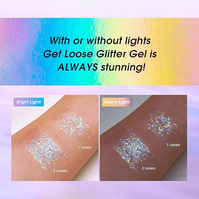 LANGMANNI Holographic Body Glitter Gel for Body, Face, Hair and Lip.Color Changing Glitter Gel Under Light. Vegan & Cruelty Free-1.35 oz (1# Golden Ocean+2# Sparkling Pink)