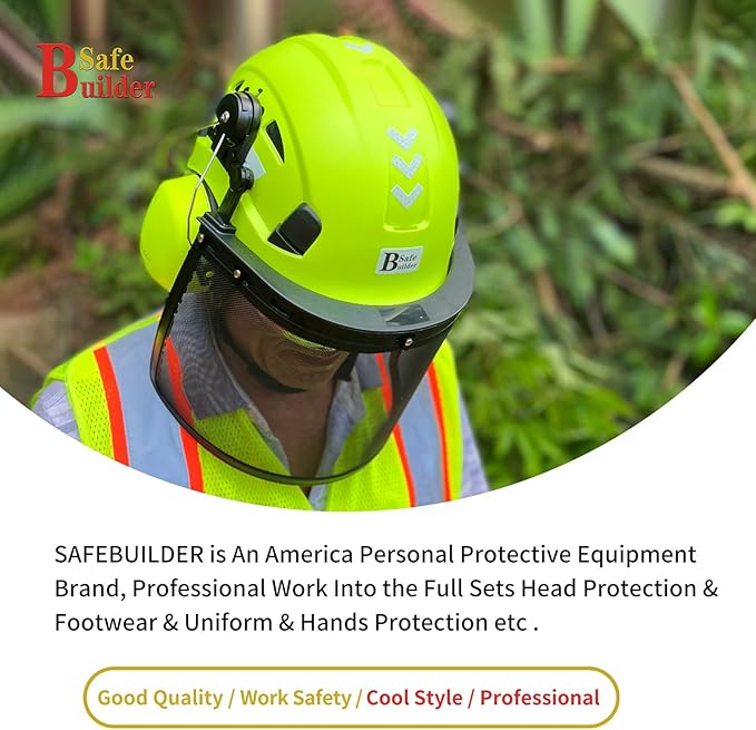 Forestry Safety Helmet with Build-in Visor Mesh Face Shield Ear Muffs 4 in 1 Chainsaw Safety Hard Hats
