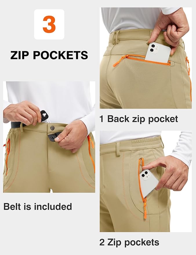 TBMPOY Men's Snow Ski Hiking Pants Waterproof Winter Fleece Lined Pants Camping Skiing Ice Fishing Pants with Belt
