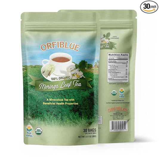 100% Organic Moringa Leaf Tea bags | Organic Herbal Teas | Premium Quality & Flavorful Blends - 0 Sugars, 0 Carbs, 0 Fats, 1% Sodium (25mg) | Rich in Vitamins - Detox, Immunity, Wellness & More (Moringa)
