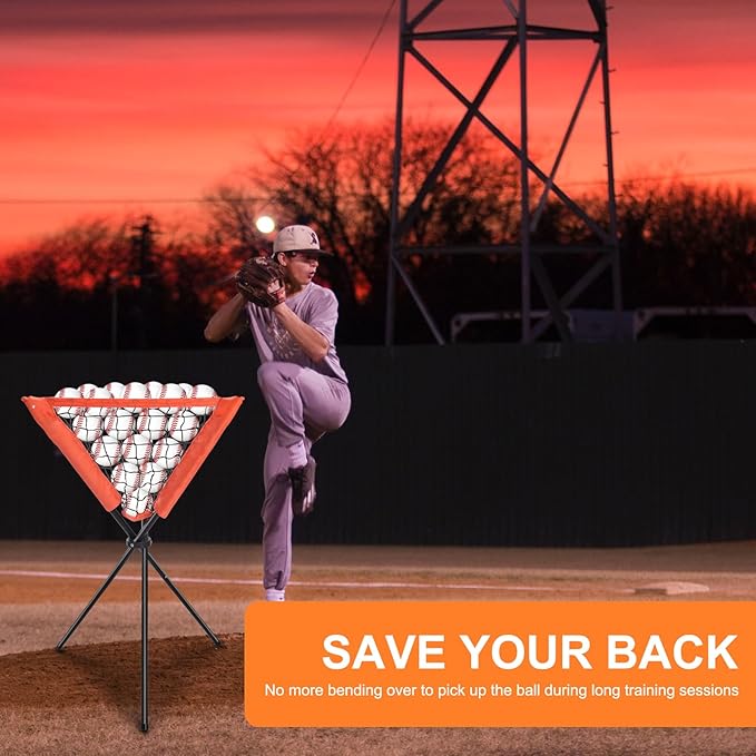 Eastgoing Heavy Duty Baseball and Softball Portable Travel Batting Tee with Baseball Ball Caddy.Easy Adjustable Height | Portable & Collapsible.Hitting Tee for Any Age Player Baseball