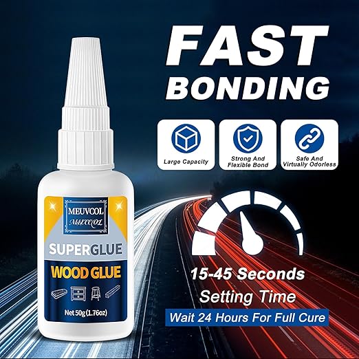 Extra Strong Wood Glue - 100g Fast Drying Super Glue for Heavy Duty Furniture & Garden, Clear, DIY & Crafts