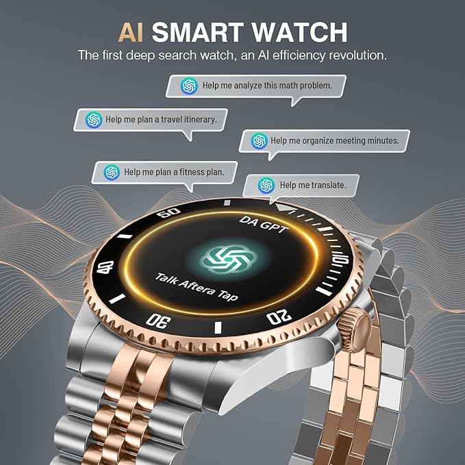 2025 DA GPT Smart Watch with Bluetooth Call,1.19-inch AMOLED Display, 24/7 Heart Rate, Blood Oxygen, Blood Pressure, Sleep Monitor, 107 Sports Fitness Tracker, Compatible Android and iOS Silver Gold