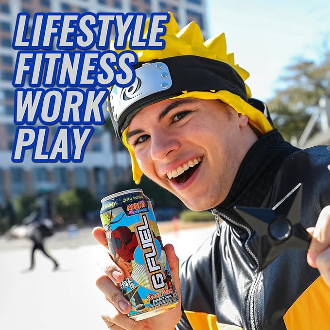 G Fuel Energy Drink, Lemon Lime Slushie, Sugar Free Beverage with 140mg Caffeine, Daily Energy Boost with Focus Amino, Vitamin + Antioxidants, 16 oz Cans (Naruto Shippuden, 12-Pack)