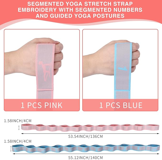 Elastic Yoga Stretching Strap with Loops, CEILIWEN Stretch Straps For Physical Therapy, Pilates Stretch Band, Elastic Exercise Bands, Leg Stretching Strap, Stretch Resistance Bands For Exercise