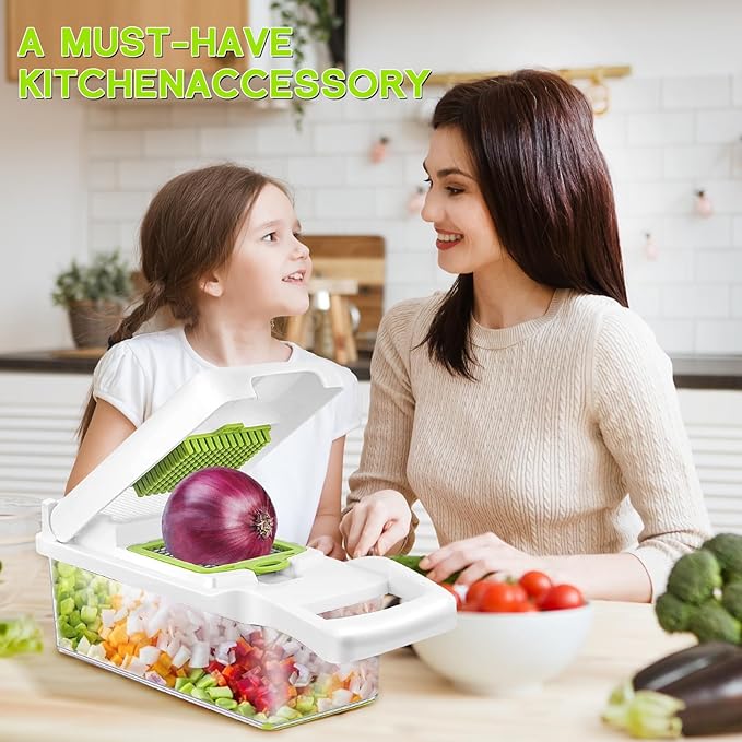 Vegetable Chopper & Spiralizer - Food Chopper with Container | Fruit Slicer, Kitchen Gadget | Dice, Slice, Shred Veggies/Fruits | Perfect for Salads(17-in-1green)