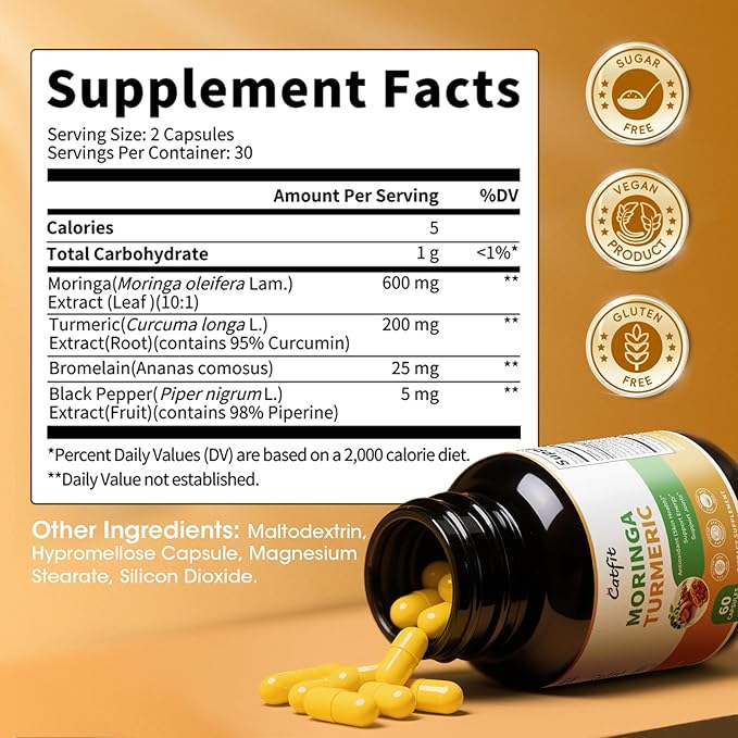 2 Pack Moringa Capsules 10-in-1 Superfood Supplement ā Turmeric Curcumin, Bromelain & Black Pepper ā Antioxidant, Energy & Skin Support ā Vegan, Non-GMO