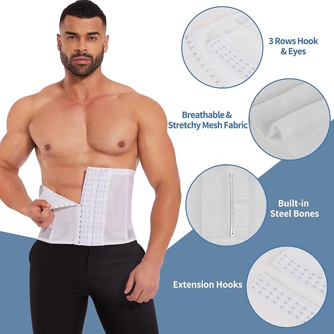 MISS MOLY Waist Trainer for Men Corset with Steel Bones Stomach Belt Waist Trimmer Belly Girdle for Fitness Body Shaper