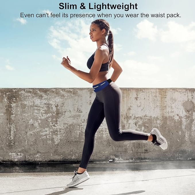 Guzack Slim Running Belt for Phone 6.8'', Ultra Light Running Belts for Women/Men, Zipper Waterproof Running Waist Pack, Reflective Running Fanny Pack With 3 Separate pouch