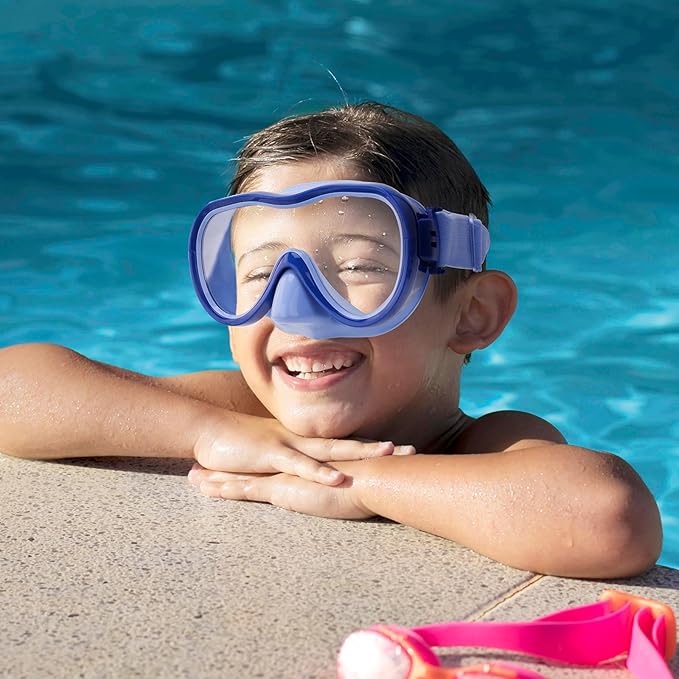 Kids Swim Goggles with Nose Cover, Anti-Leak Swim Mask with Elastic Fabric Strap, UV Protection Swimming Goggles for Kids