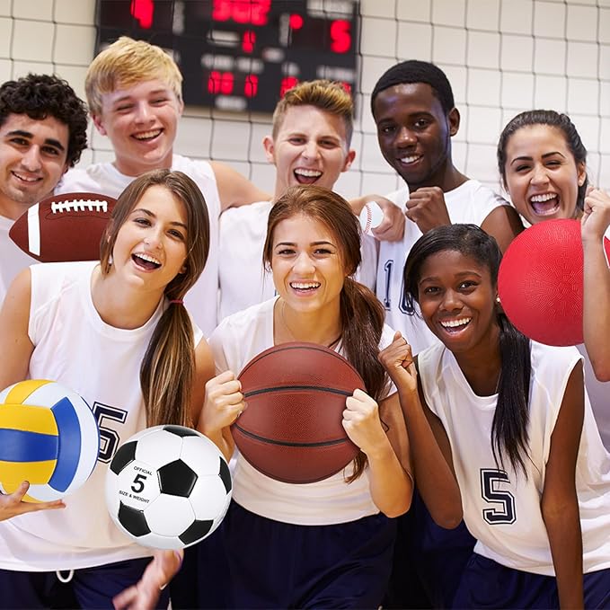 Leyndo 18 Pcs Sport Balls Bulk Set Basketball Football Volleyball Soccer Playground Baseball with Sport Equipment Bag Pump for Youth Adults Outdoor Indoor Practice Gift Back to School