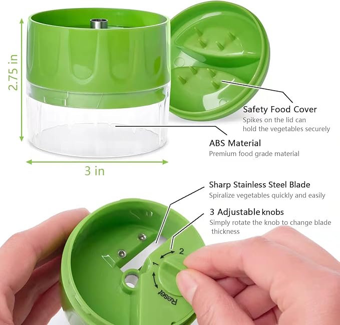 3 in 1 Vegetable Spiralizer Slicer, Adjustable Zucchini Carrot Noodle Maker, Cucumber Spiral Cutter, Easy to Use Kitchen Tool(Green)