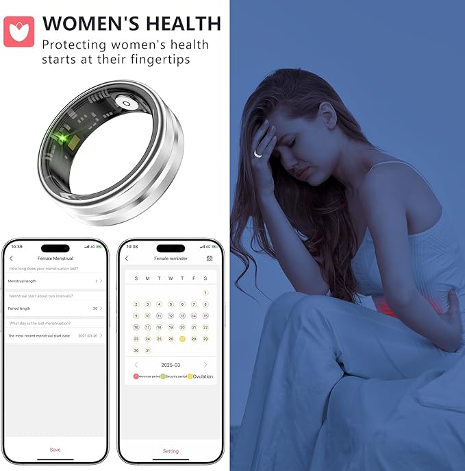 Thin Smart Ring for Fitness & Health Tracking -Heart Rate/Blood Oxygen Monitor, 5ATM Waterproof, Sleep Analysis, Pedometer -No APP Subscription Compatible with Smartphone (Silver, 12)
