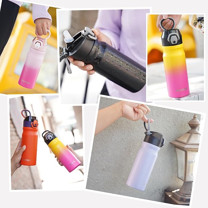 Insulated Water Bottle with Straw and Carry Loop,18 oz Stainless Steel Double Wall Vaccum Metal Water Flask with Leak-proof Lid,Ocean Dream