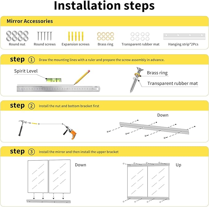 Home Gym Mirror - 60x40 Inch, 1PCS Frameless Tempered Glass Full Body Mirror for Wall Mount - Ideal for Yoga, Workout, Bedroom, Dance Studio (Silver)