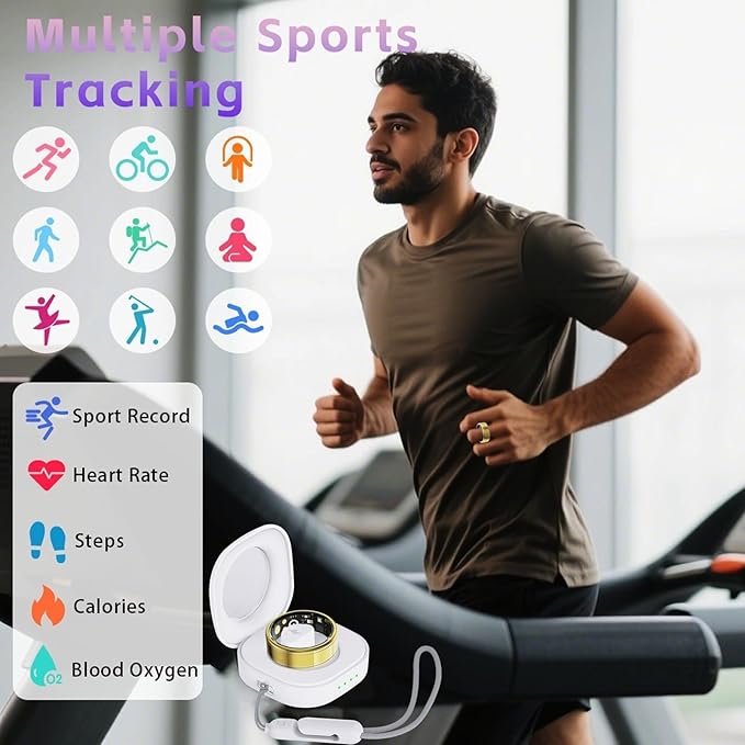 Smart Rings for Women Men – Fitness Tracker Ring with Heart Rate, SpO2, Blood Pressure, Sleep Monitoring, Step & Calorie Counter, No Subscription Fee, 5ATM Waterproof, iOS & Android (Gold 8)