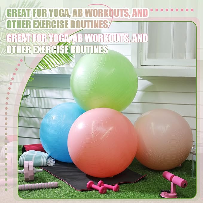 Leyndo 4 Pcs 26 Inch Yoga Exercise Ball Pilates Pregnancy Birthing Fitness Ball with Quick Pump Anti Burst for Improved Posture, Balance, Yoga, Pilates, Training
