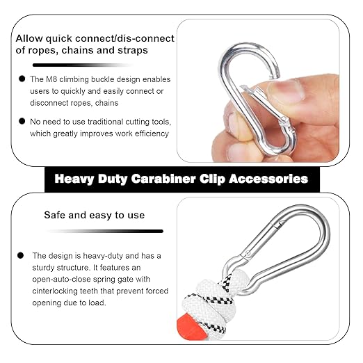 100 PCS 3'' Spring Snap Hook Carabiner, M8 5/16 Inch Galvanized Silver Steel Carabiner Clip, 500LBS Holding Capacity Quick Link Clip Keychain for Hammock Dog Leash & Camping Gym