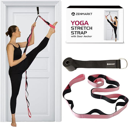 10-Loop Yoga Strap with Door Anchor – Stretch Strap for Flexibility, Deep Stretching, and Improved Balance – Perfect Yoga Accessory for All Fitness Levels